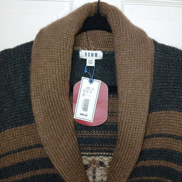 ROWN Men Cardigan Button Sweater XXL Blue Brown Preppy Work Outdoors Grandpacore - Picture 8 of 16
